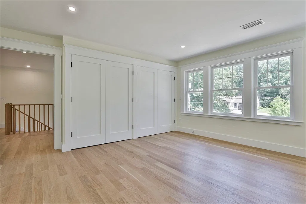 Closet doors and windows in the Amesbury home