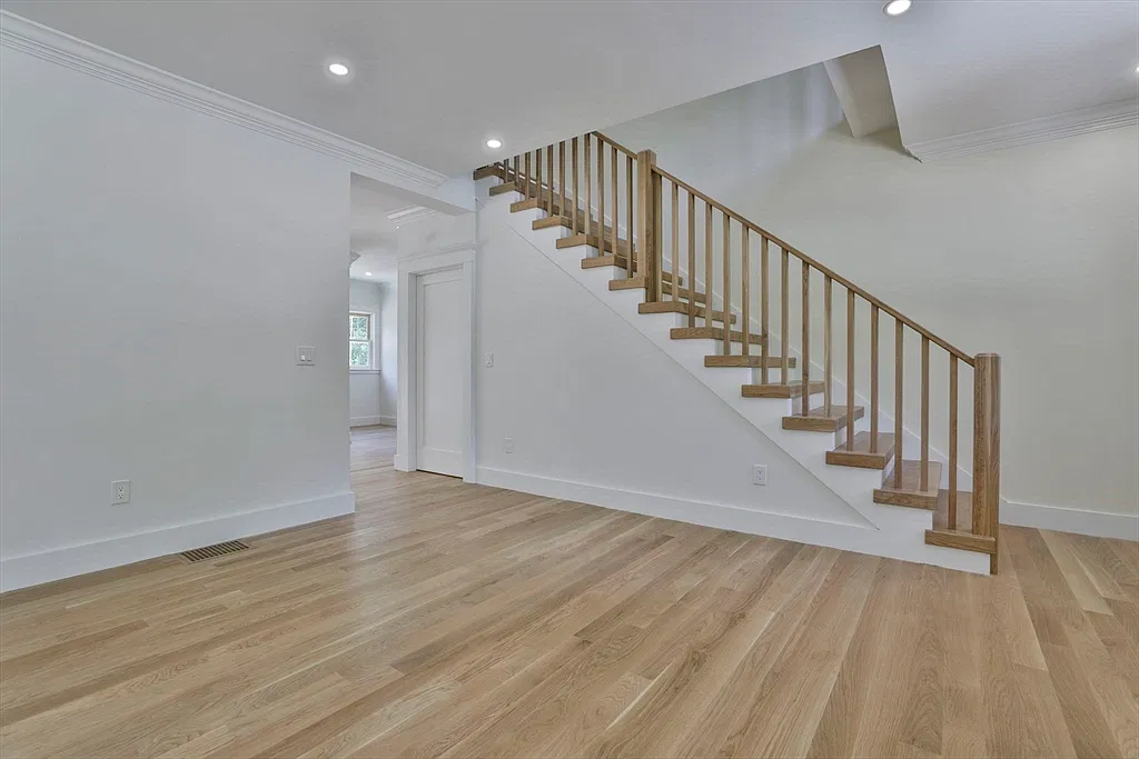 Wood staircase in the Amesbury home